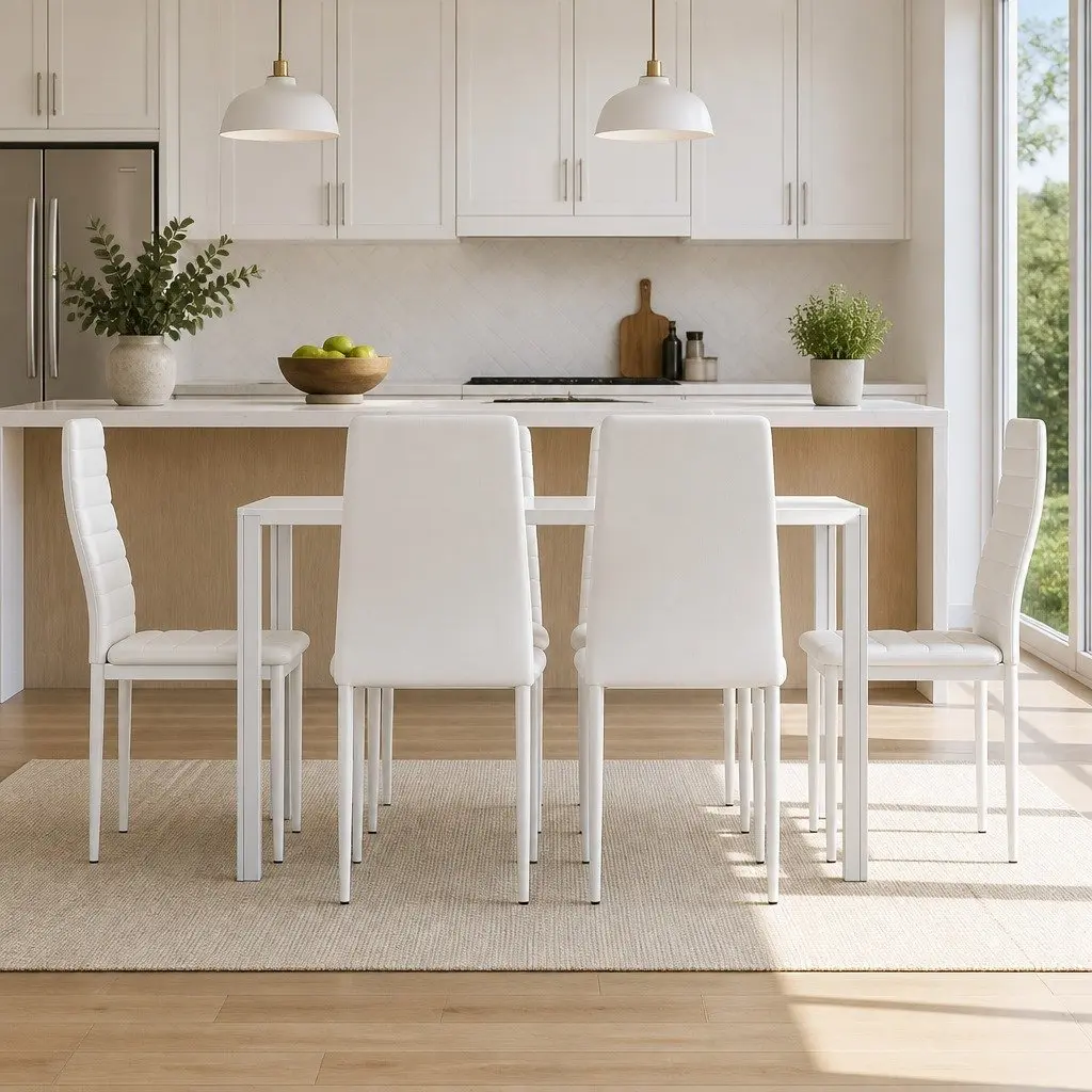 7 Piece Dining Set with Table and 6 White Chairs