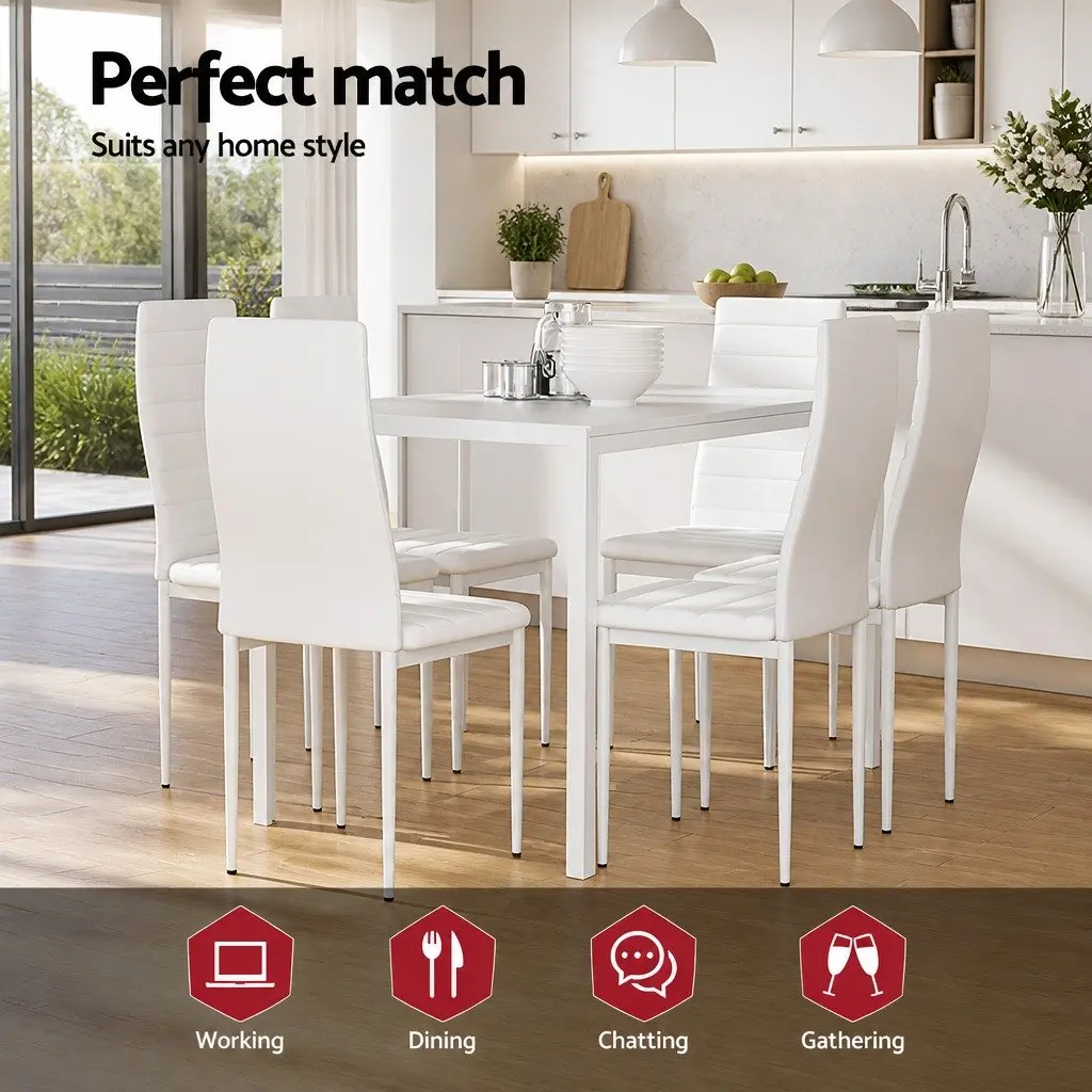 7 Piece Dining Set with Table and 6 White Chairs