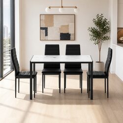 Contemporary Marble Effect Dining Table with 4 Chairs