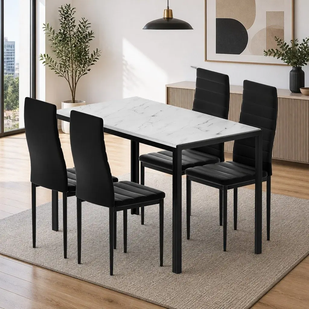 Marble Effect Dining Table with 4 Chairs
