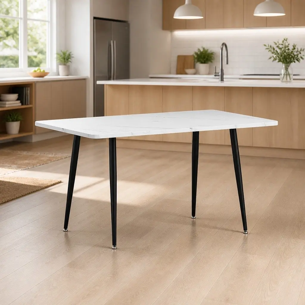 1.5M Marble Effect Dining Table in White and Grey