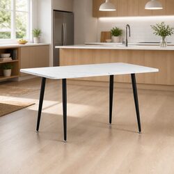 1.5M Marble Effect Dining Table in White and Grey