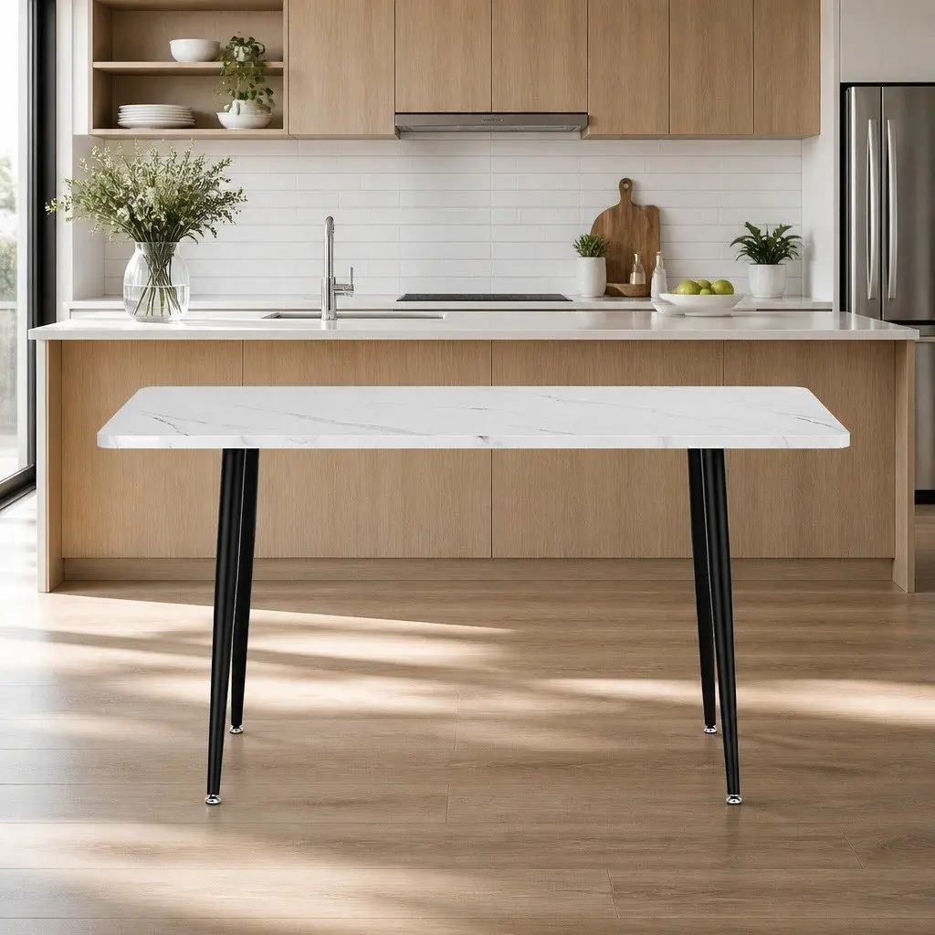 1.5M Marble Effect Dining Table in White and Grey