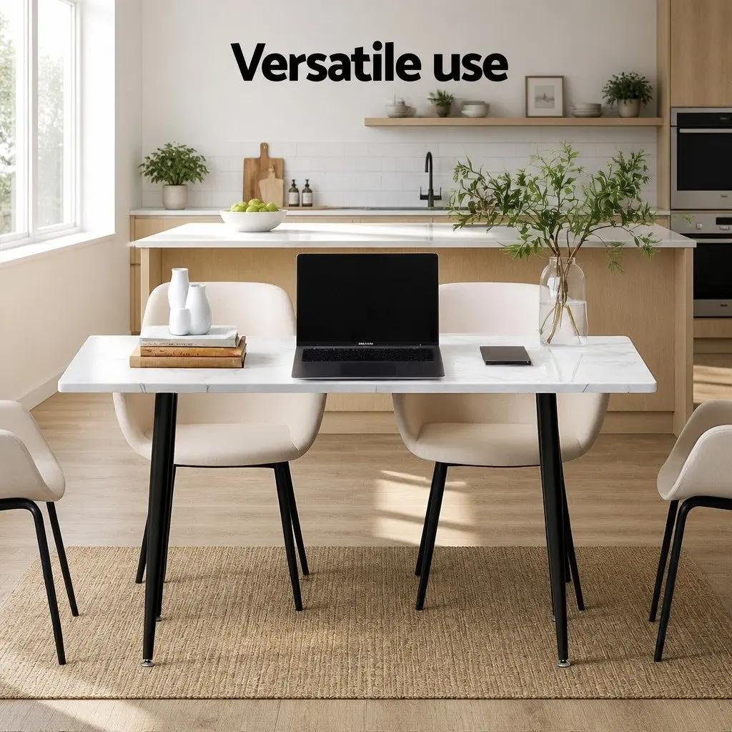 1.5M Marble Effect Dining Table in White and Grey