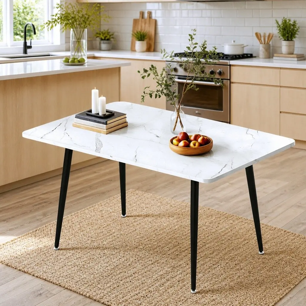 1.5M Marble Effect Dining Table in White and Grey