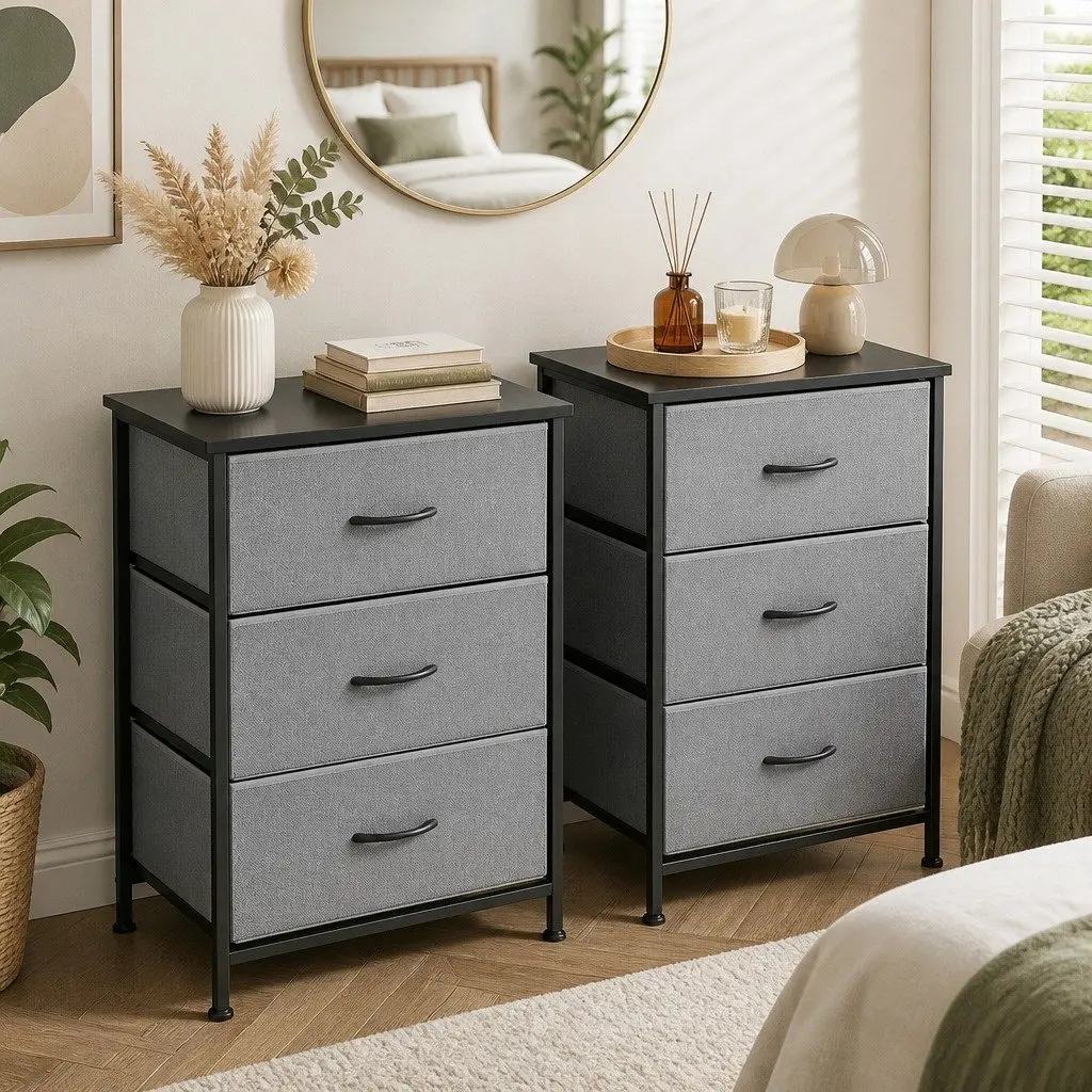 Set of 2 Black Chest of Drawers for Bedroom Storage