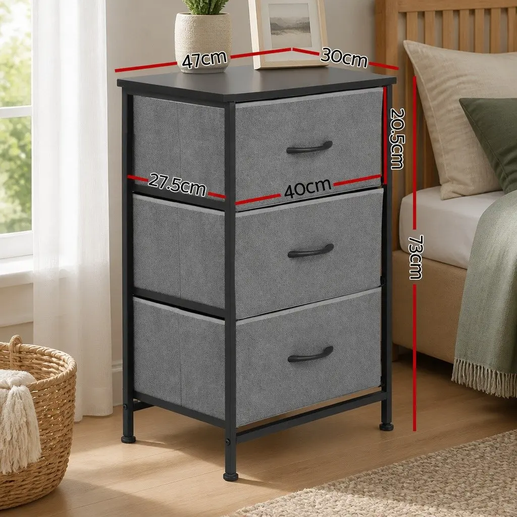 Chest of Drawers Black Set of 2 3 Drawer Storage Dresser MDF Metal Tube Frame