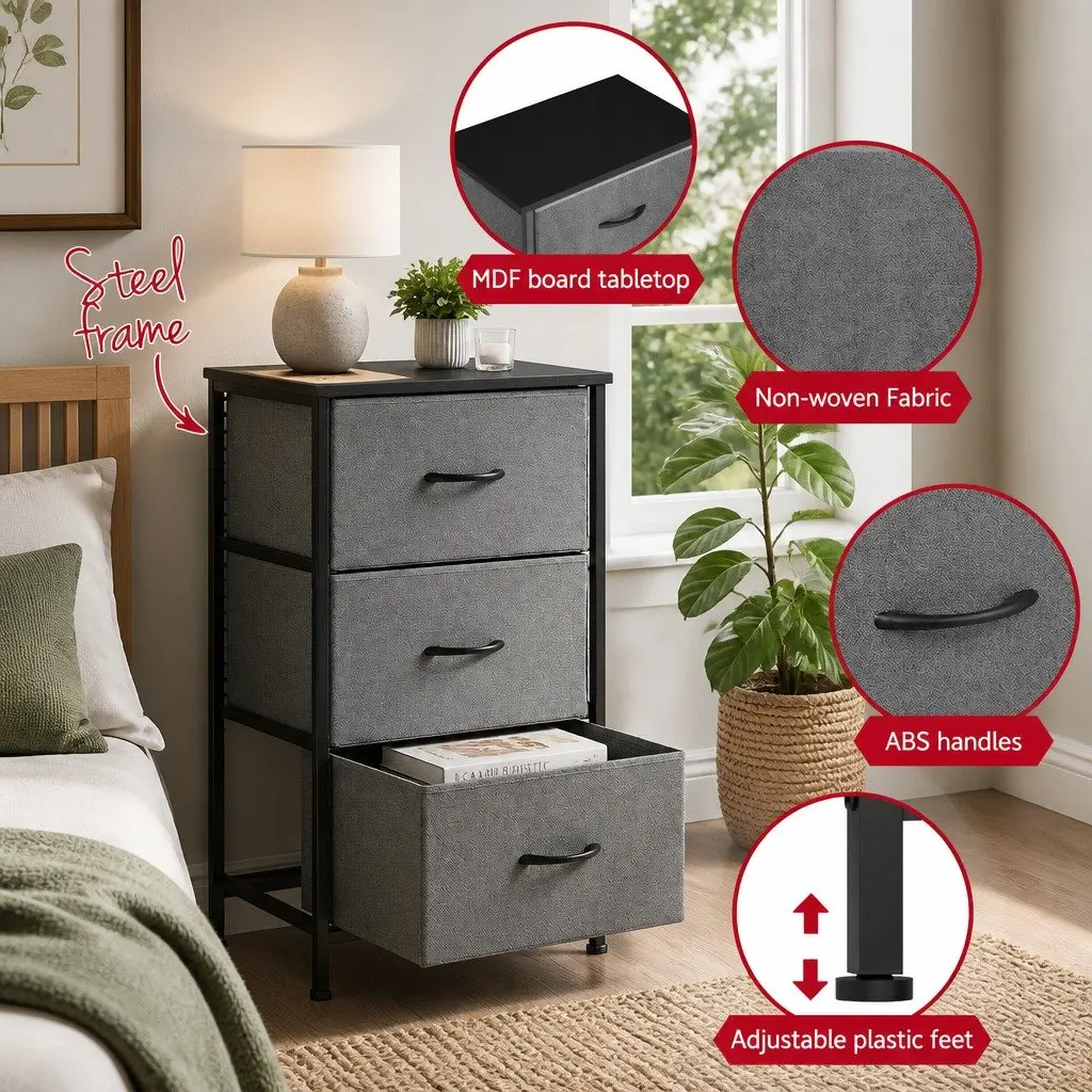 Chest of Drawers Black Set of 2 3 Drawer Storage Dresser MDF Metal Tube Frame