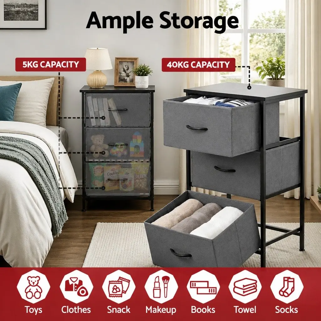Chest of Drawers 3 Storage Drawer Dresser Bedroom Tallboy Organizer