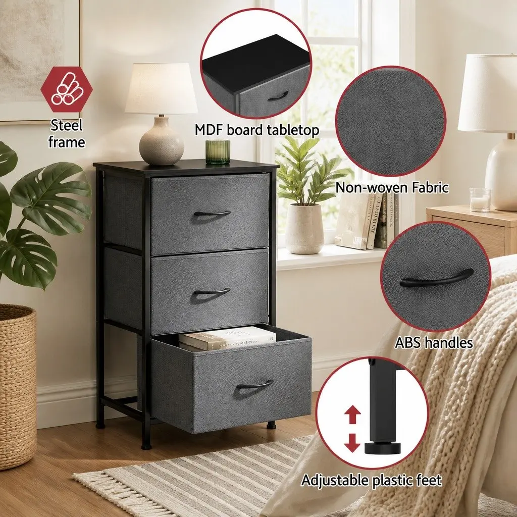 Chest of Drawers 3 Storage Drawer Dresser Bedroom Tallboy Organizer