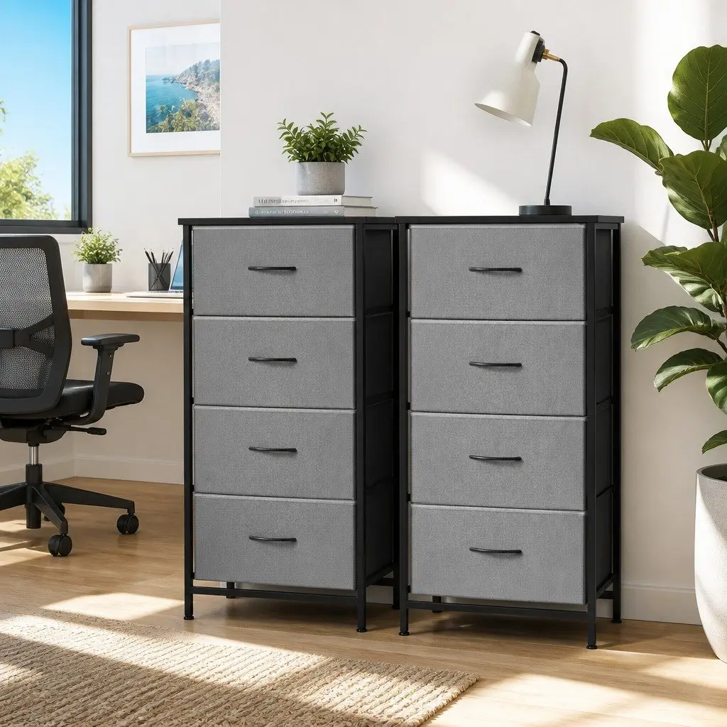 4 Drawer Chest of Drawers Set in Grey and Black