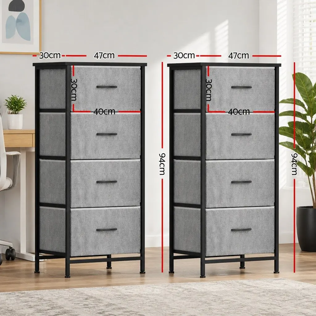 Chest of Drawers Grey 4 Drawers MDF Metal Frame Storage Dresser Set 2
