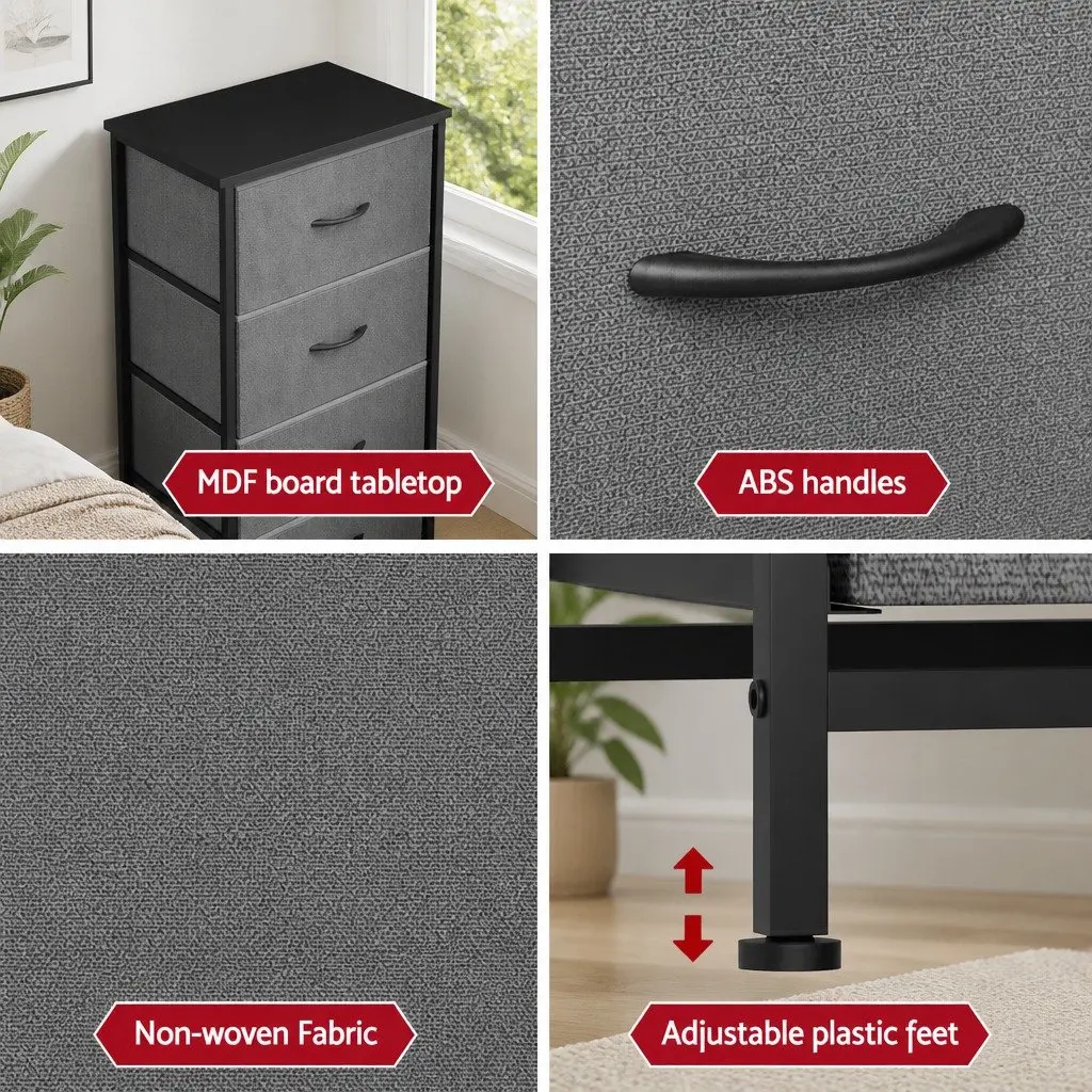 Chest of 4 Drawers Storage Dresser Tallboy Grey Black Bedroom Furniture Unit