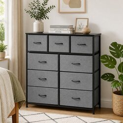 Chest of 9 Drawers Storage Dresser Tallboy Grey Bedroom Furniture Organize