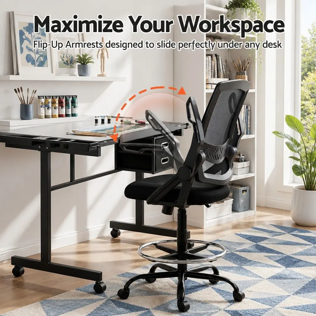 Drawing Desk and Drafting Chair Set with Glass Top