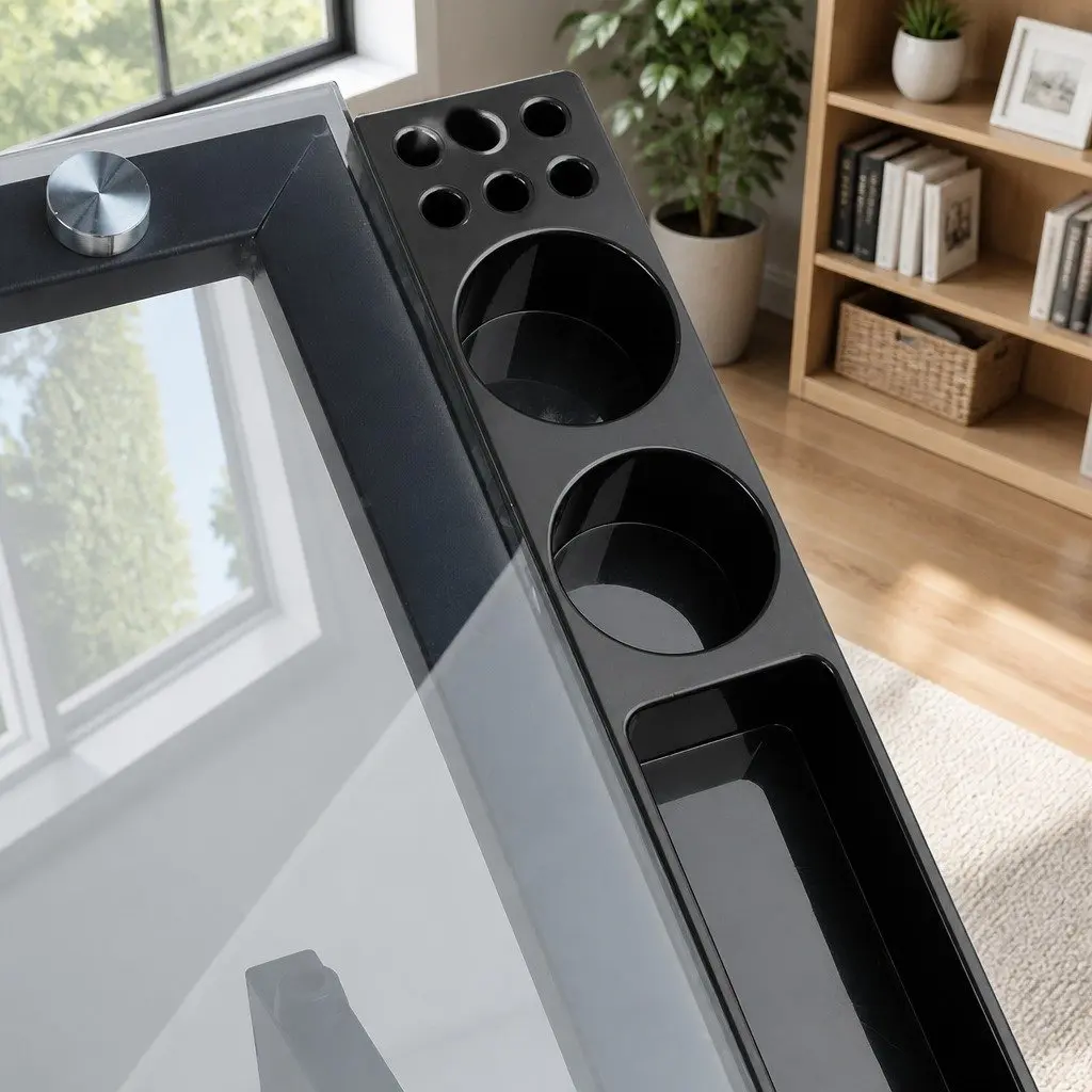 Adjustable Drawing Desk with Glass Top and Storage Trays