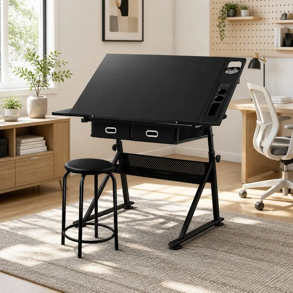Adjustable Drawing Desk and Stool Set for Artists
