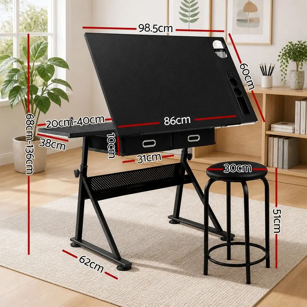 Adjustable Drawing Desk and Stool Set for Artists