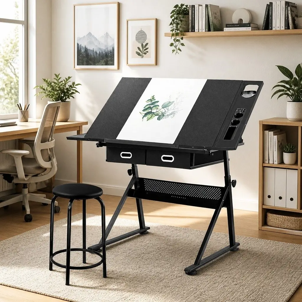 Adjustable Drawing Desk and Stool Set for Artists