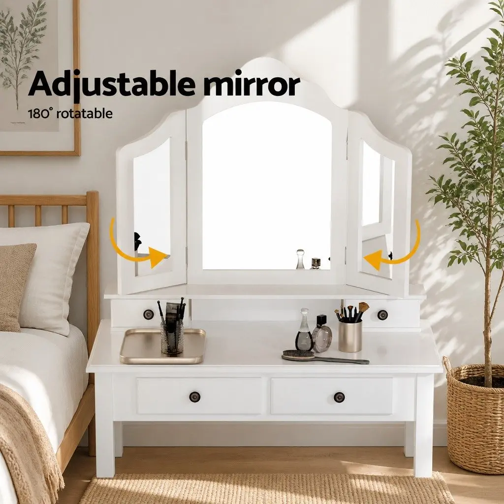 White Dressing Table Set with Mirror and Stools