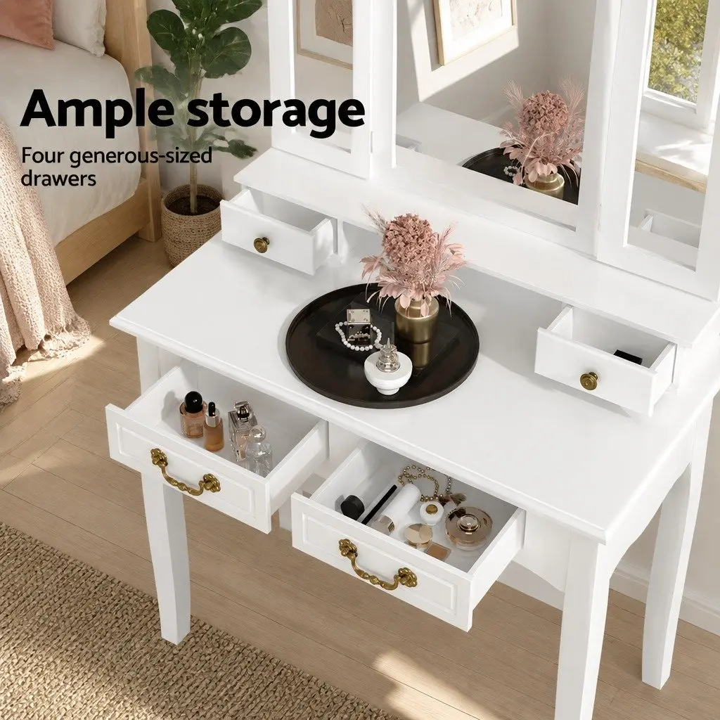 White Dressing Table Set with Mirror and Stools