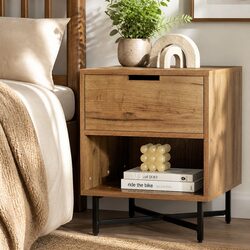 Rustic Oak Bedside Table with Drawers and Shelf