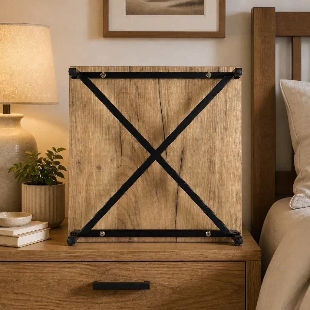 Rustic Oak Bedside Table with Drawers and Shelf