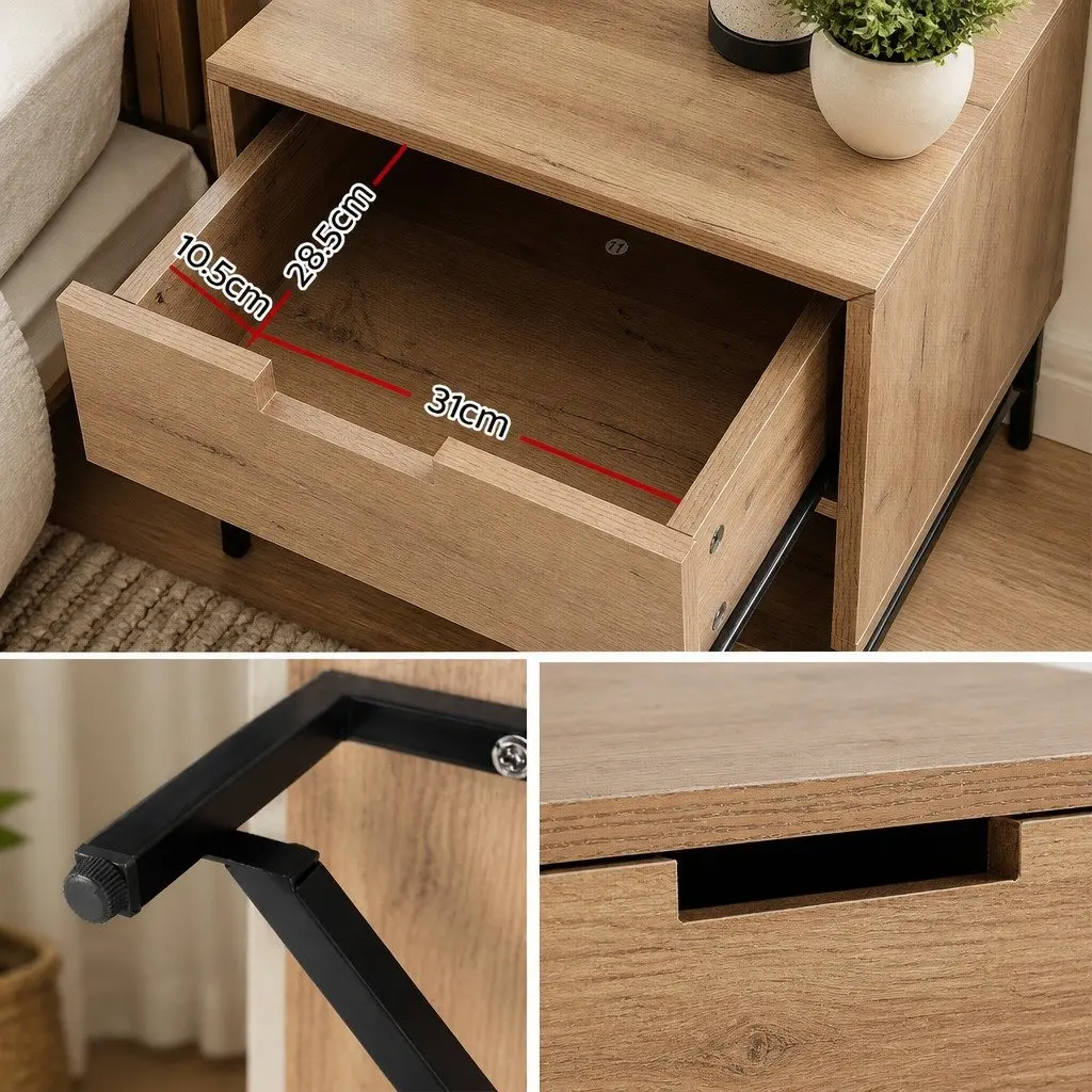 Rustic Oak Bedside Table with Drawers and Shelf