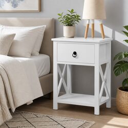 Rustic White Bedside Table with Drawer and Shelf