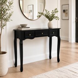 Console Table 3 Drawers Black French Provincial Hallway Bedroom Storage