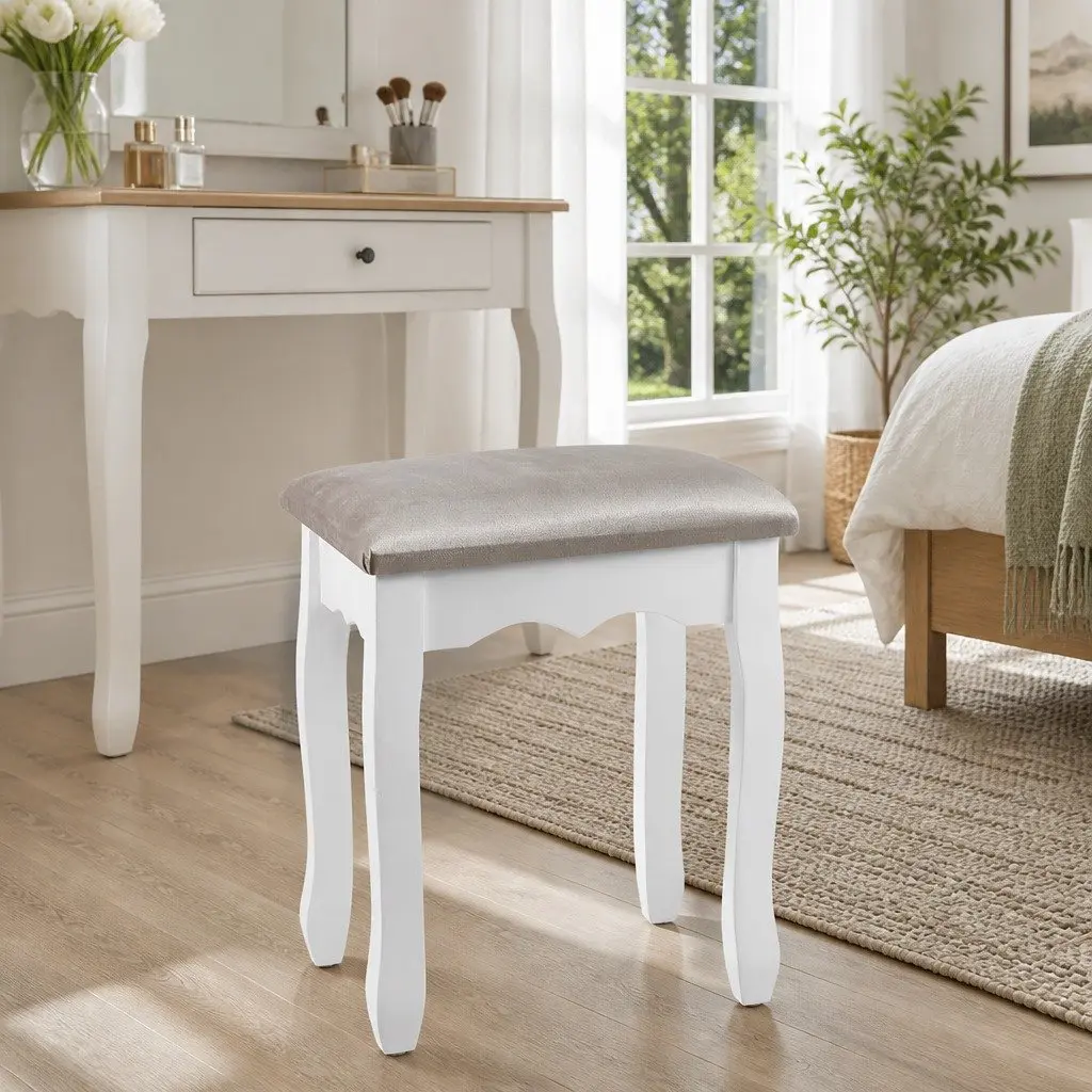 Dressing Table Stool French Provincial Design Velvet Grey Bedroom Furniture