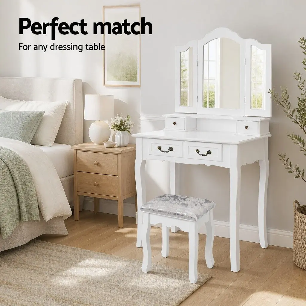 White Velvet Dressing Table Stool for Bedrooms
