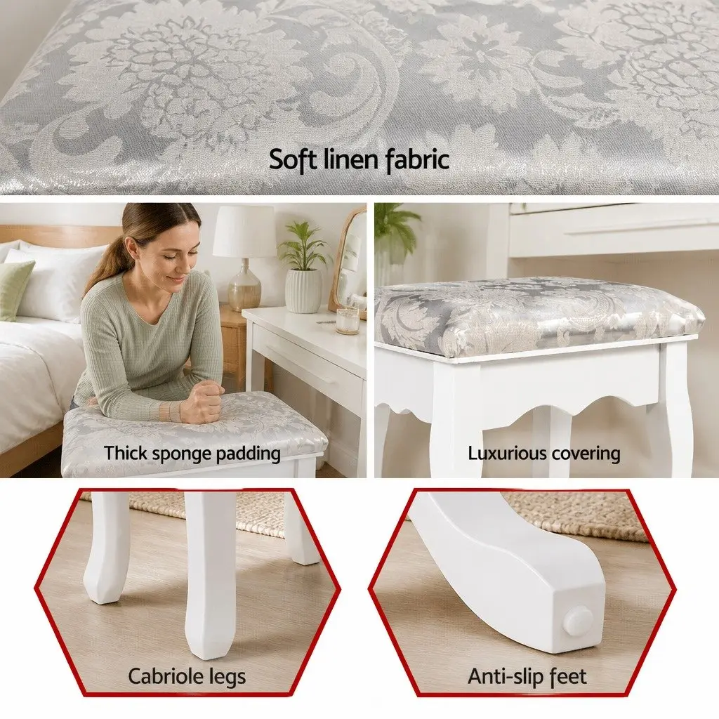 White Velvet Dressing Table Stool for Bedrooms
