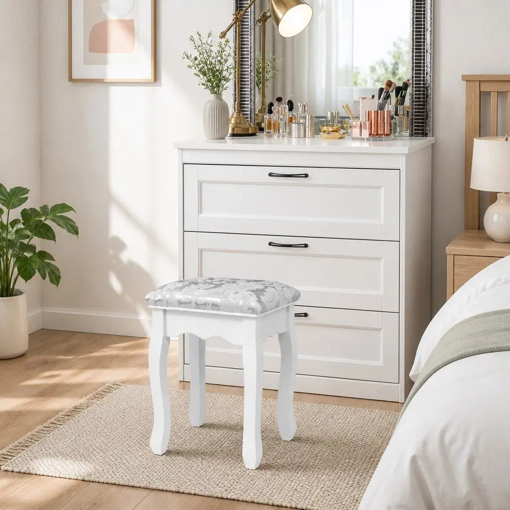 White Velvet Dressing Table Stool for Bedrooms