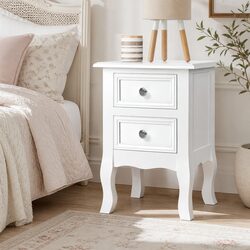 French Provincial Bedside Table with 2 Drawers in White