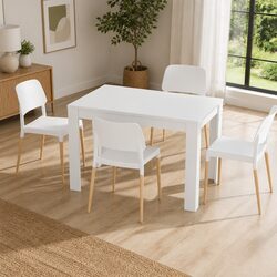 White Wood Dining Table and 4 Chairs Set for Everyday Use