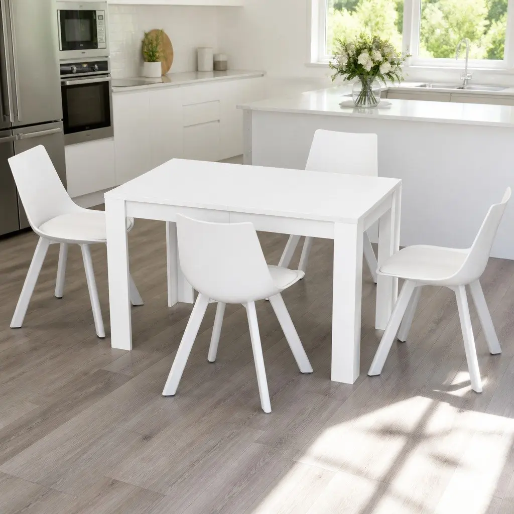 White Dining Table and 4 Chairs Set
