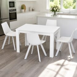 Contemporary White Dining Table and 4 Chairs Set