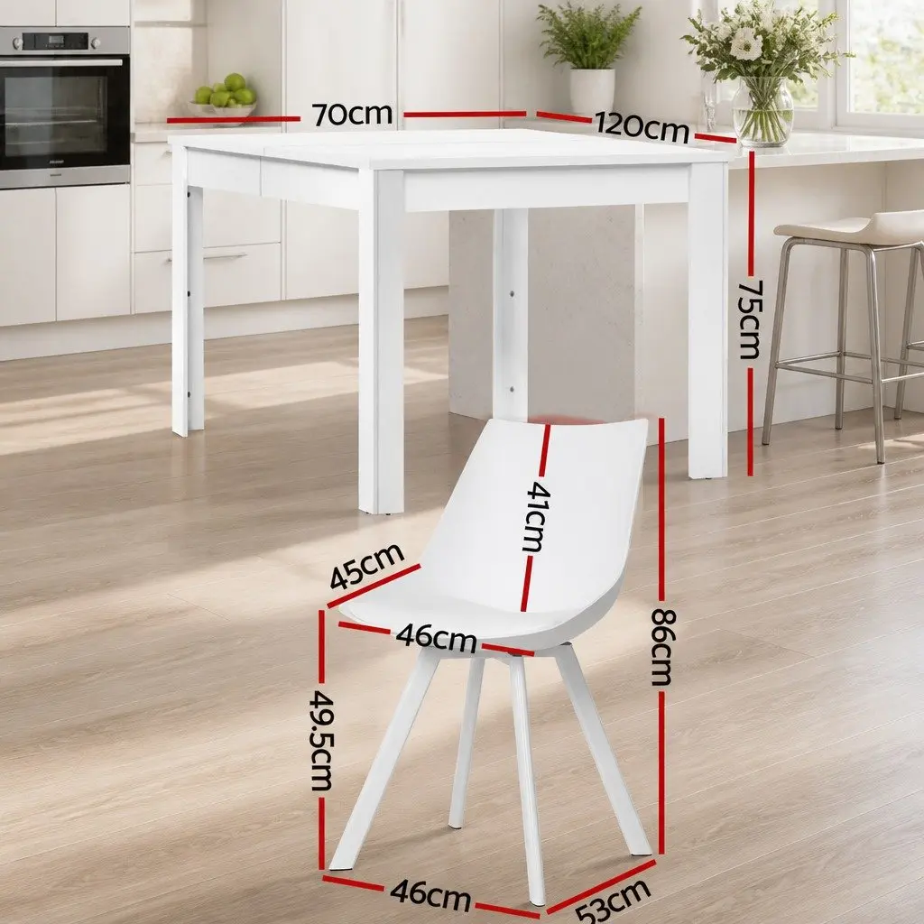 Dining Set Contemporary Rectangle 120cm x 70cm White Particle Board and Steel