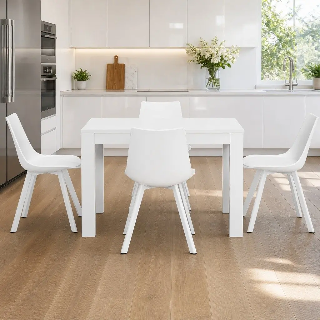 Dining Set Contemporary Rectangle 120cm x 70cm White Particle Board and Steel