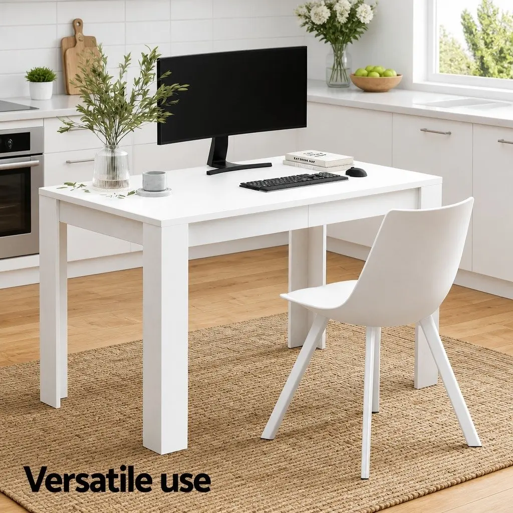 Dining Set Contemporary Rectangle 120cm x 70cm White Particle Board and Steel