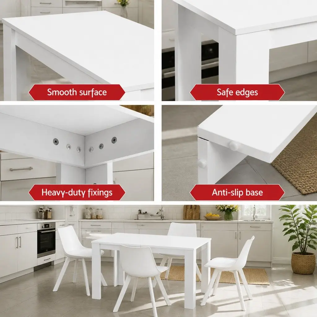 Dining Set Contemporary Rectangle 120cm x 70cm White Particle Board and Steel