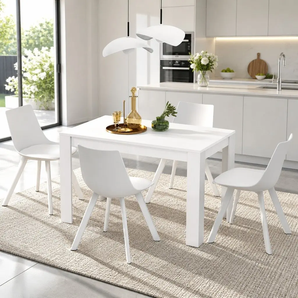 Dining Set Contemporary Rectangle 120cm x 70cm White Particle Board and Steel