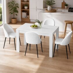 5-Piece Dining Table and Chair Set with Sherpa Upholstery
