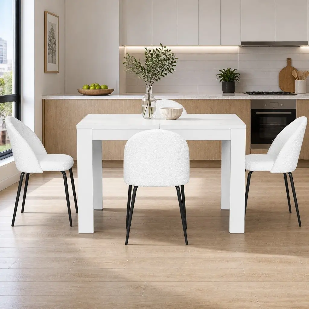 5-Piece Dining Table and Chair Set with Sherpa Upholstery