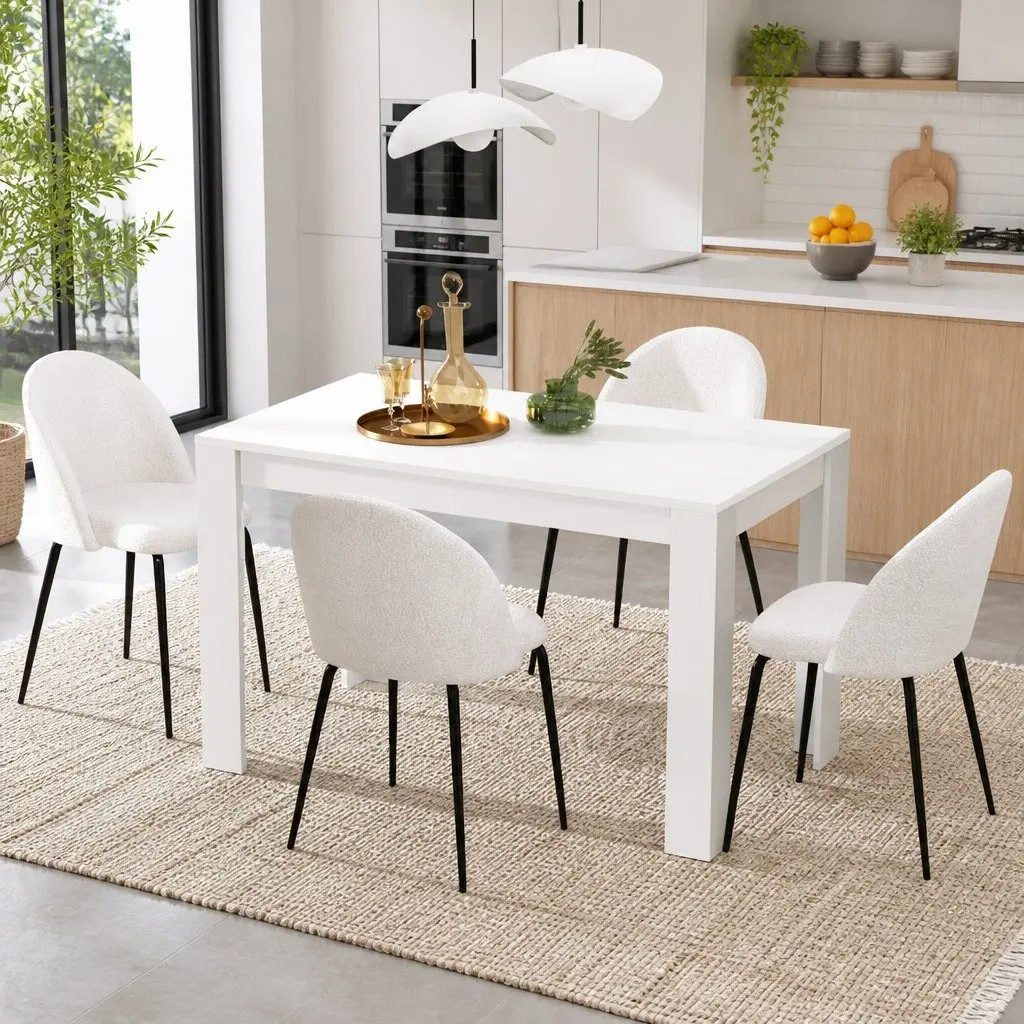 5-Piece Dining Table and Chair Set with Sherpa Upholstery