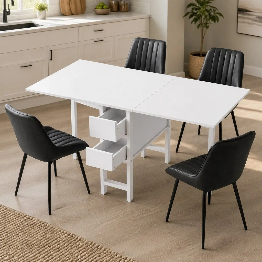 5-Piece Foldable Dining Set with Gateleg Table