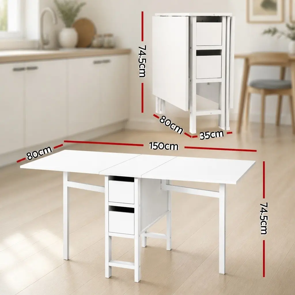 Dining Set Foldable Gateleg Table 5pcs Black White MDF PU Leather
