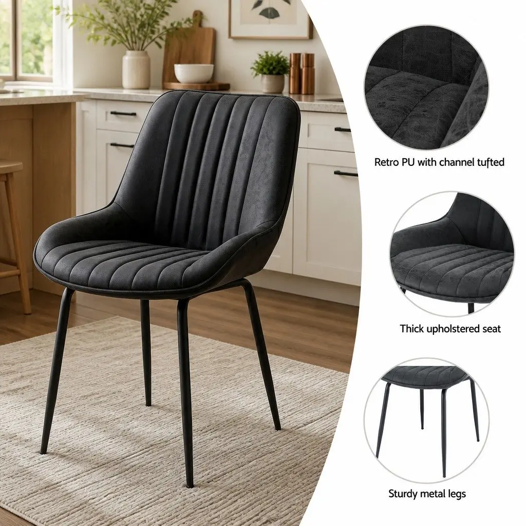 Dining Set Foldable Gateleg Table 5pcs Black White MDF PU Leather