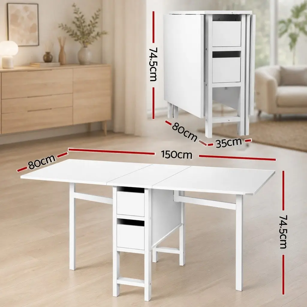 Dining Table and Chairs Set 5pcs Foldable Gateleg Design Black White Kitchen